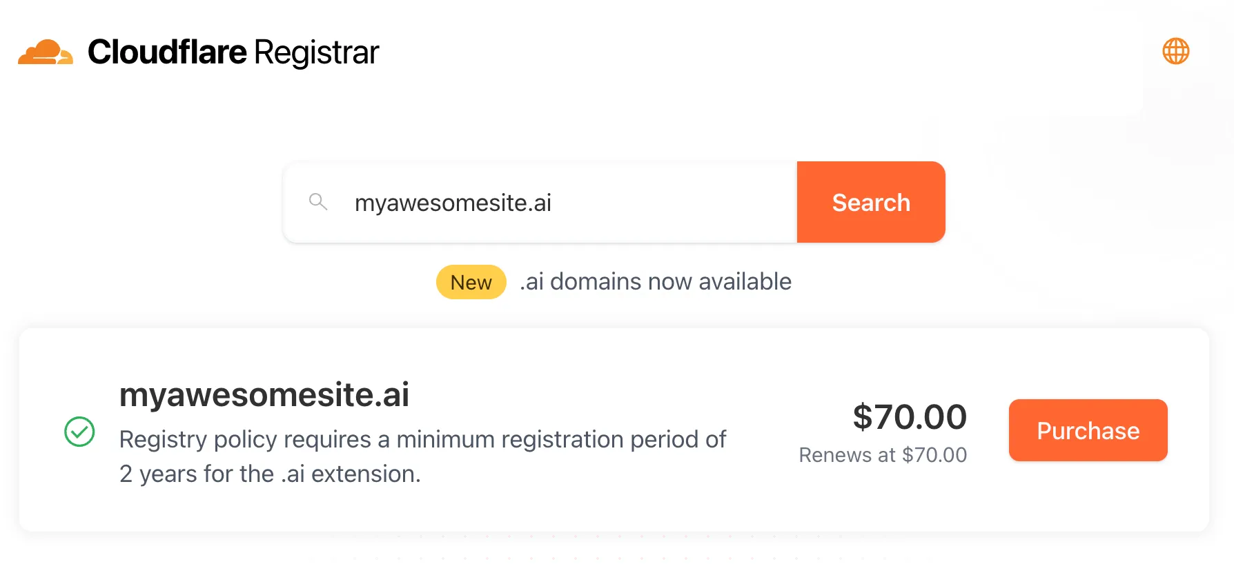 Example search for .ai domains